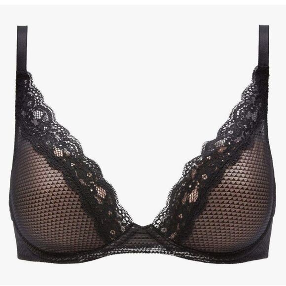 PASSIONATA by Chantelle black‎ Brooklyn lace plunge t-shirt bra 36DDDD/G 5701 - Picture 1 of 7
